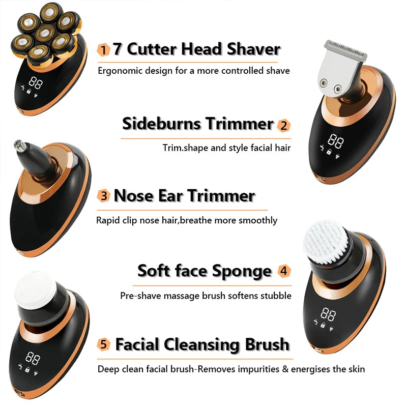 7D Floating Men Rechargeable LCD Display Electric Shaver Bald Head Shaving Machine Wet Dry Beard Hair Trimmer Electric Razor