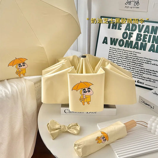 Crayon Shin-Chan Raincoat Print Dual-Propose Foldable Sunshade UV Protection UPF50+ Portable Umbrella