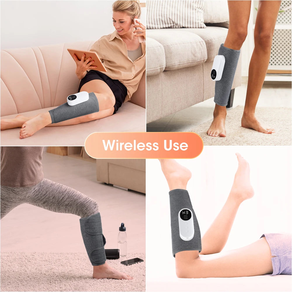 360° Air Pressure Wireless 3-Mode Calf Massager 3-Level Heating Leg Muscle Relaxation & Shaping