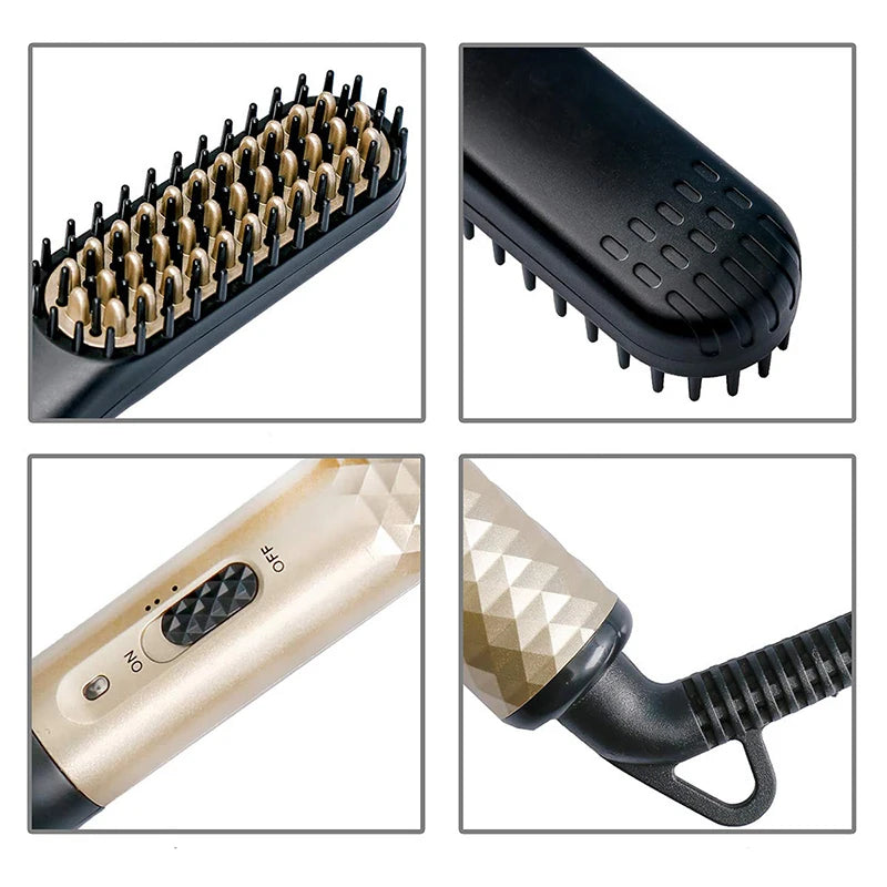 Electric Negative Ion Heating Comb for Men Beard Hair Straightening Brush Wet Dry Use Quick Hair Styler