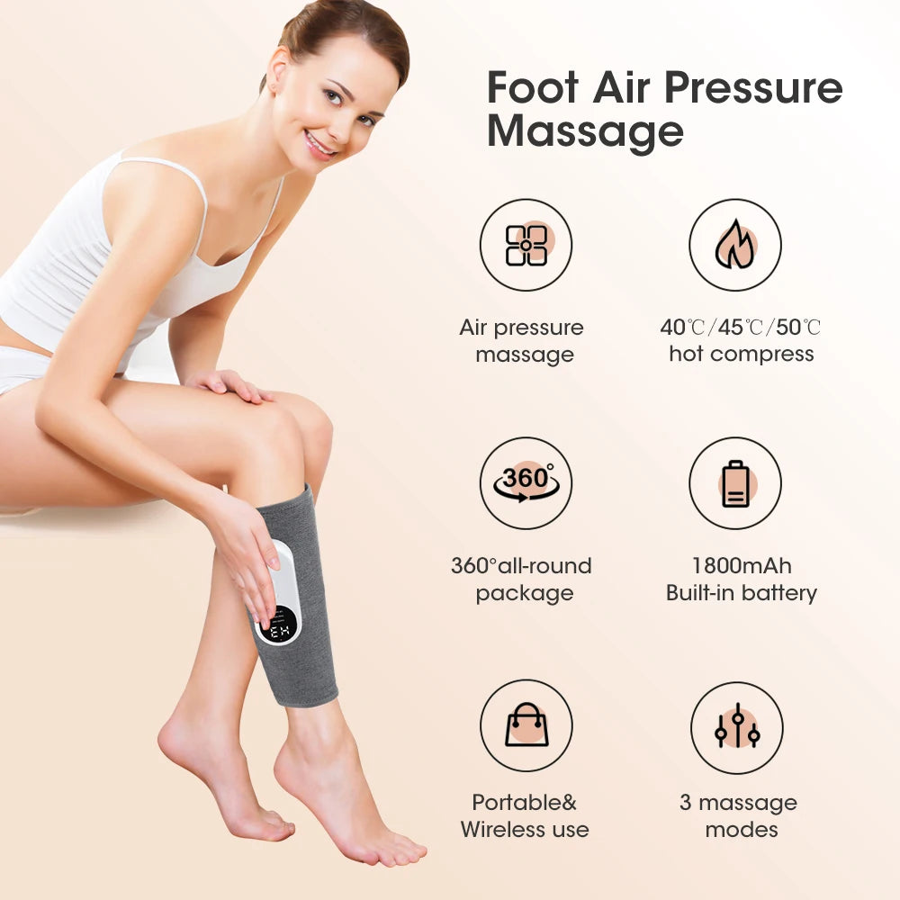 360° Air Pressure Wireless 3-Mode Calf Massager 3-Level Heating Leg Muscle Relaxation & Shaping